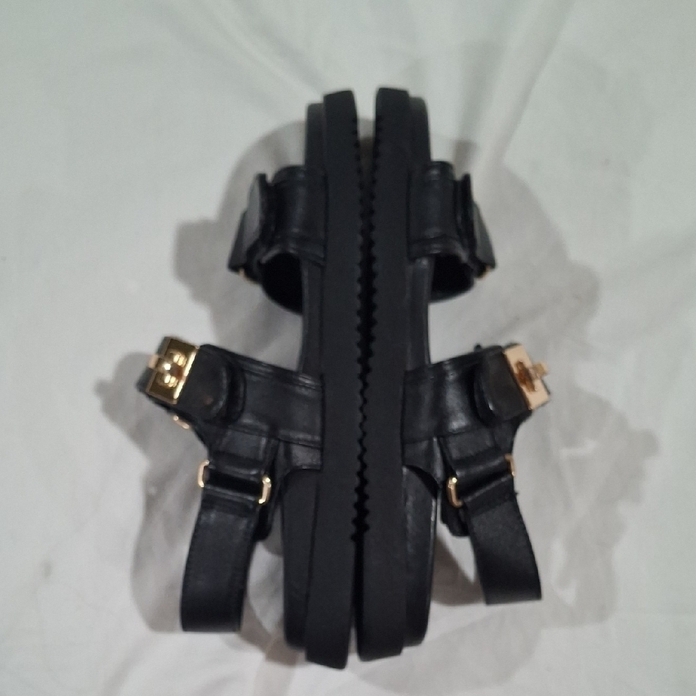 Steve Madden Black Leather Sandals with Gold Buckles - Picture 8 of 10